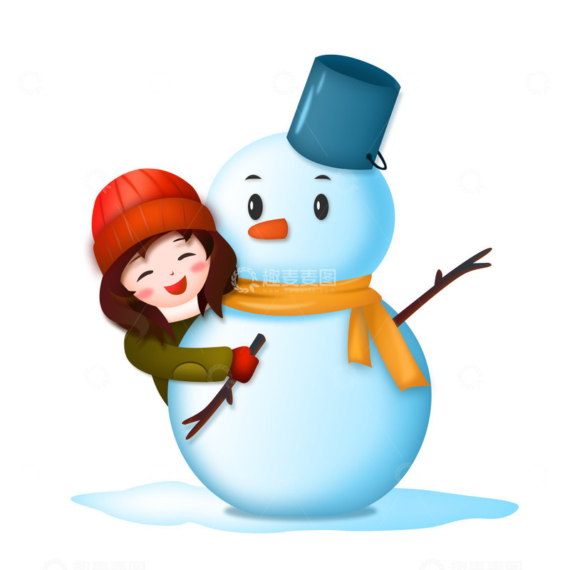 源文件下载【趣麦麦图】冬天堆雪人的女孩