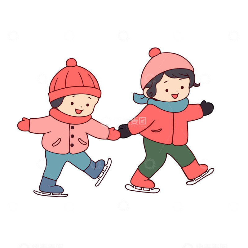 源文件下载【趣麦麦图】冬季滑冰的小孩子