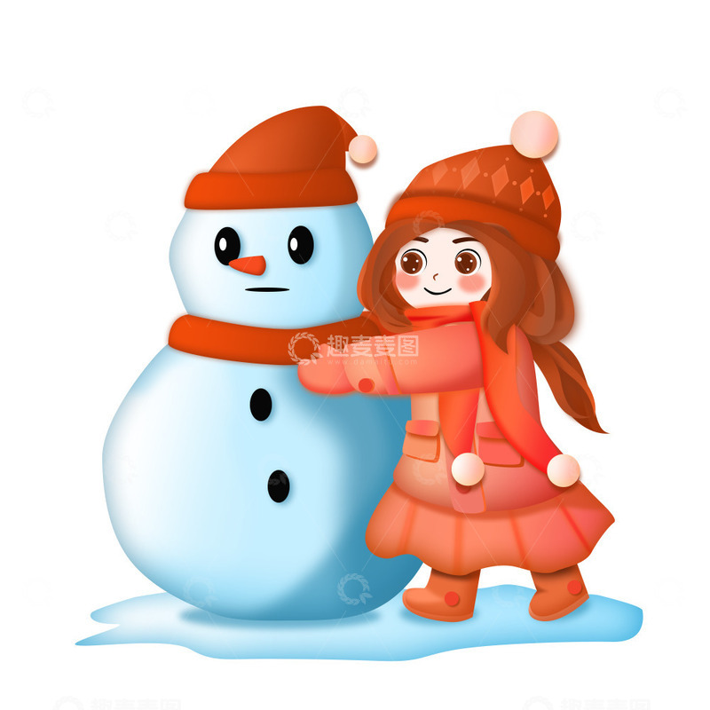 源文件下载【趣麦麦图】堆雪人的小女孩