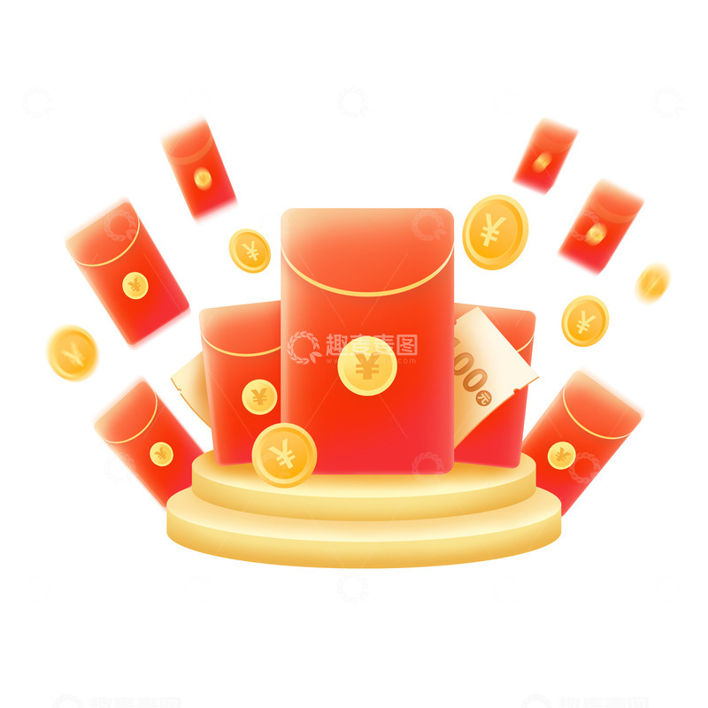 源文件下载【趣麦麦图】红包装饰金币优惠券新年红包展台