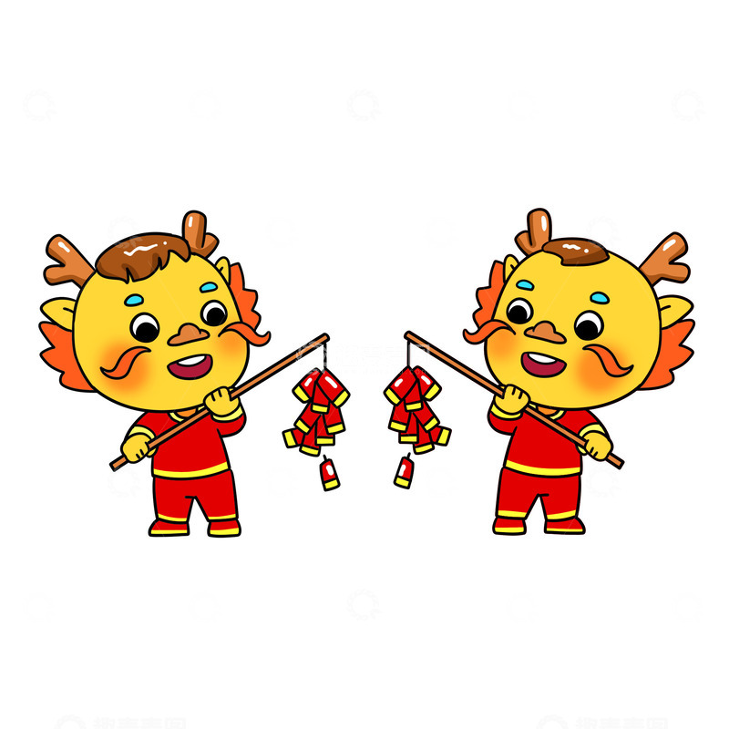 新年龙年放鞭炮福娃