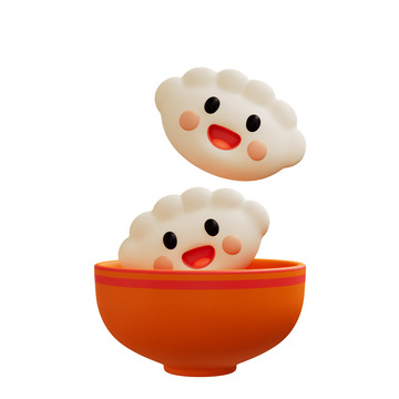 3D卡通拟人饺子碗