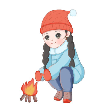 冬天元素烤火女孩