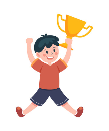 卡通简约拿着奖杯欢呼的人