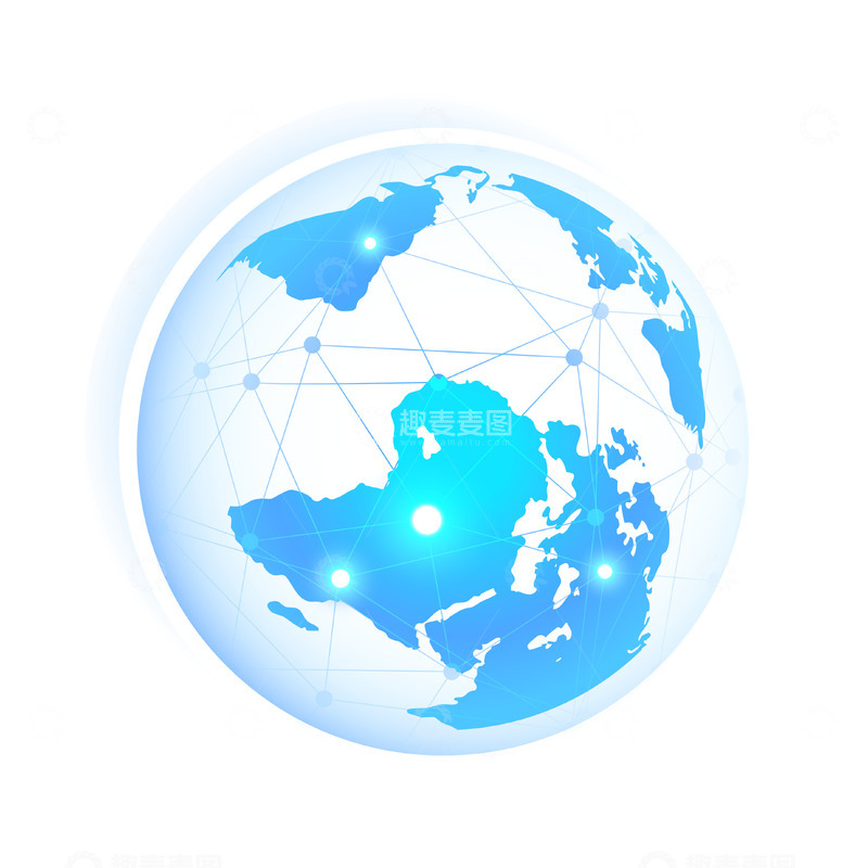 源文件下载【趣麦麦图】蓝色科技地球光效装饰插画矢量元素