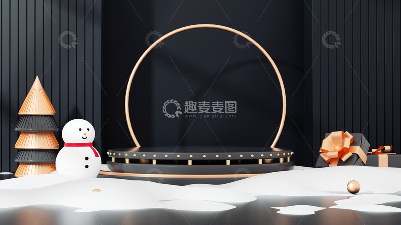 源文件下载【趣麦麦图】冬天海报背景黑色展台礼盒雪人雪地海报背景