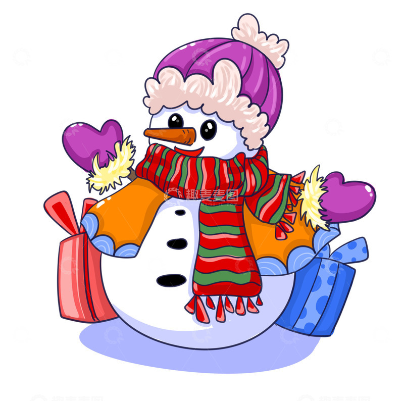 源文件下载【趣麦麦图】送礼物的可爱雪人
