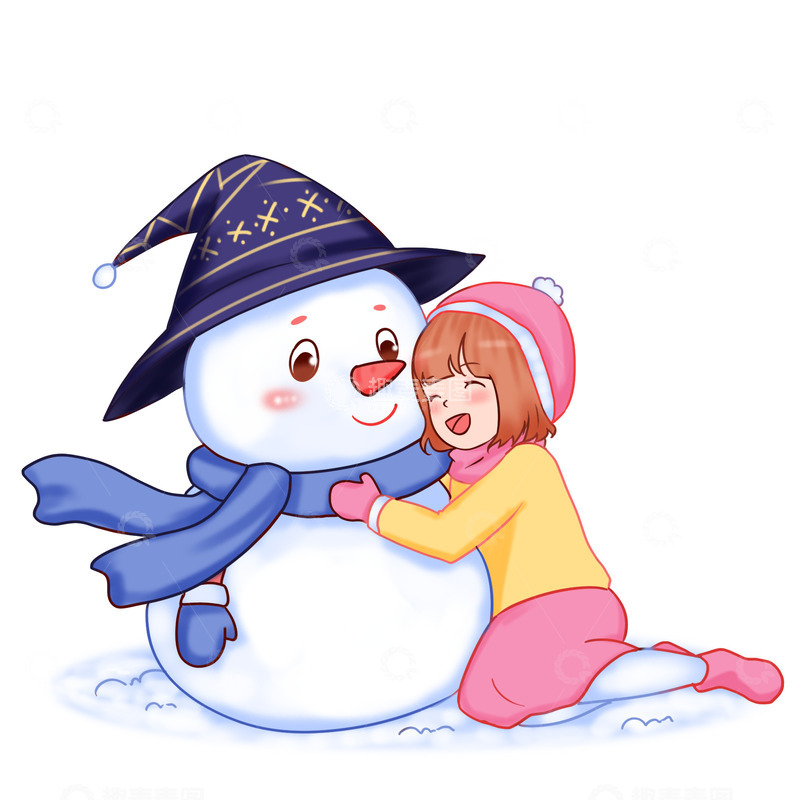 源文件下载【趣麦麦图】冬天元雪地素堆雪人