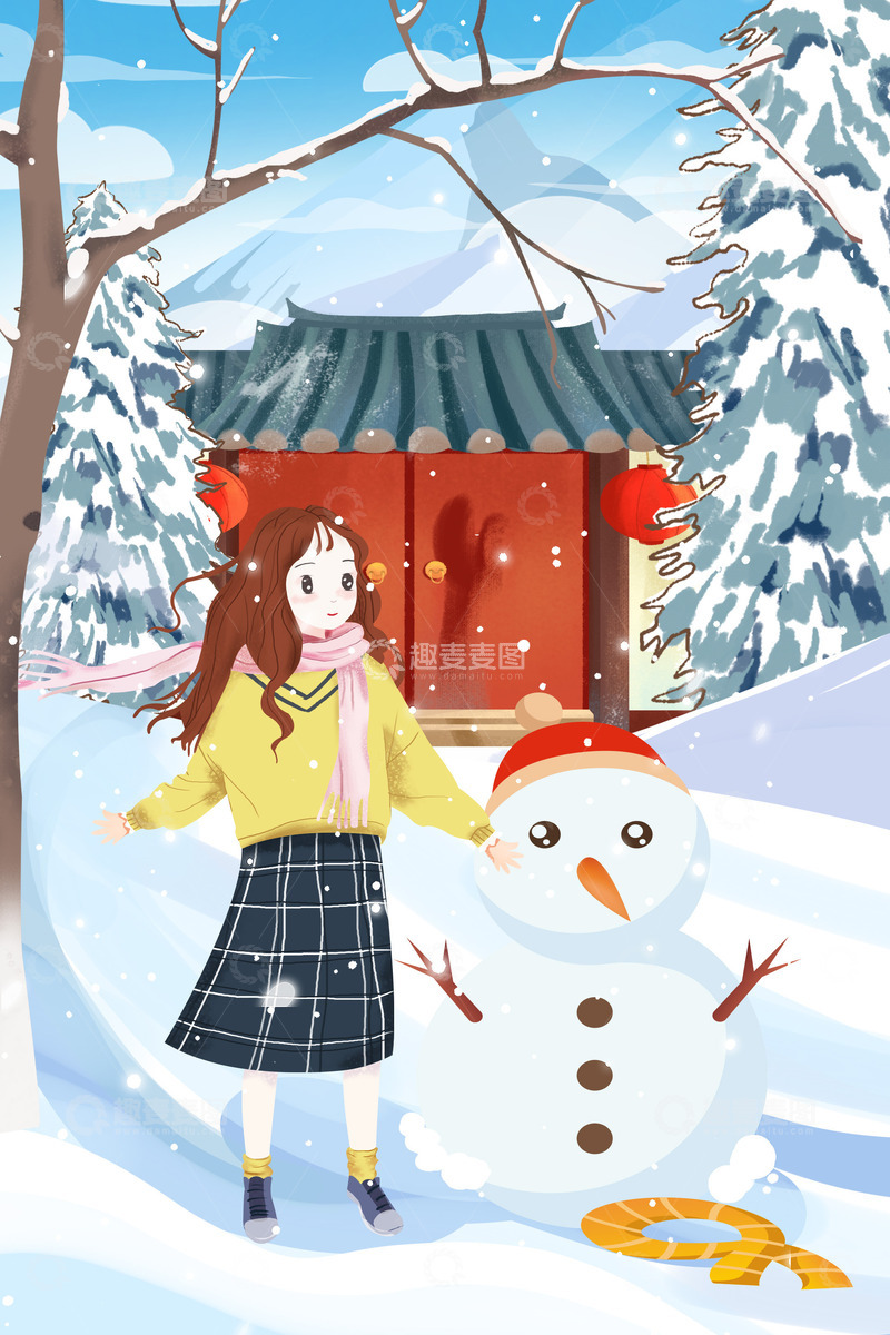 唯美小清新冬季插画背景海报