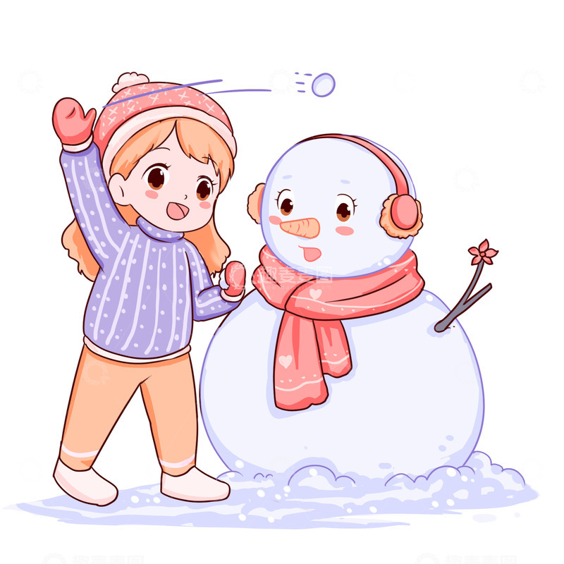 源文件下载【趣麦麦图】冬天元素堆雪人打雪仗的人物