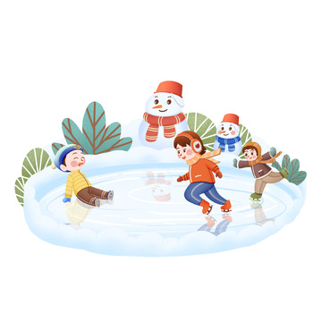 冬季小朋友滑雪场景免抠素材