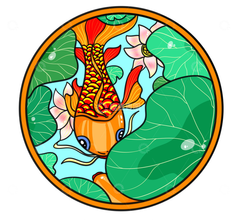 源文件下载【趣麦麦图】锦鲤游与荷花之中