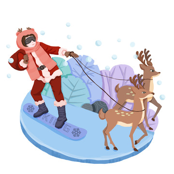冬天圣诞老人梅花鹿滑雪