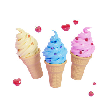 3D立体卡通彩色甜筒冰淇淋甜品美食