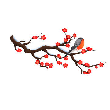 中国风水彩梅花与小鸟