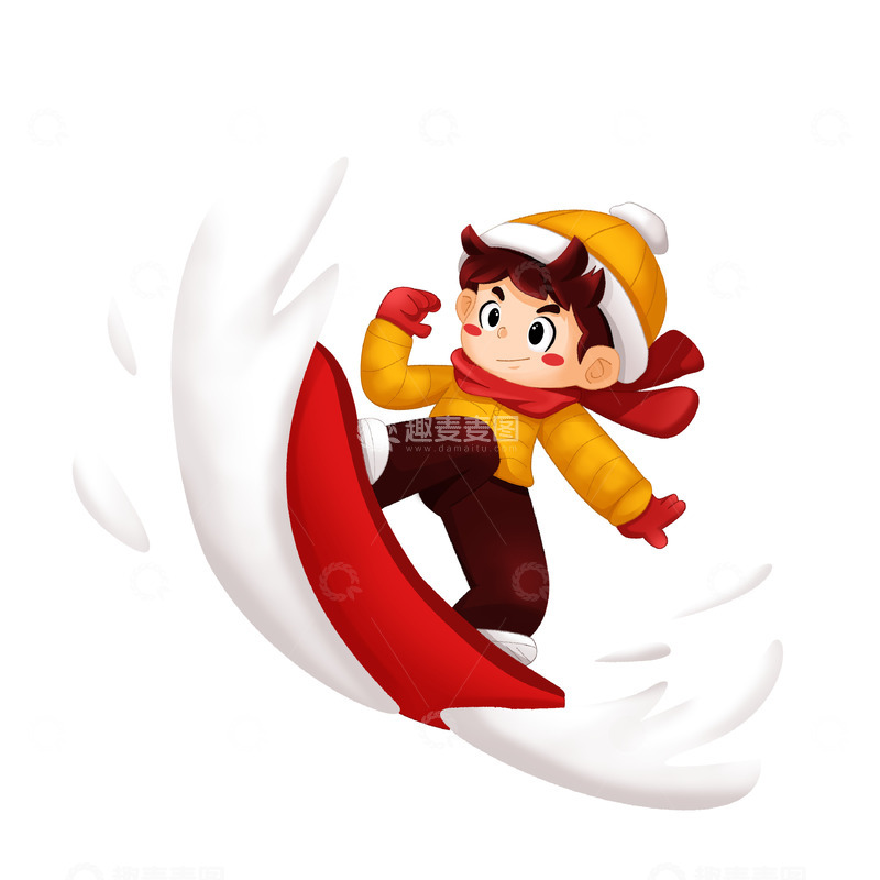 源文件下载【趣麦麦图】冬天户外活动滑雪单板卡通儿童