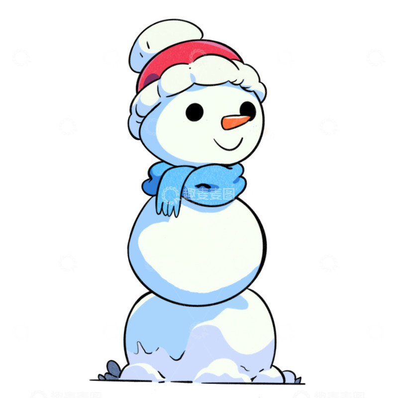 源文件下载【趣麦麦图】冬天戴着毛线帽的雪人简笔涂鸦