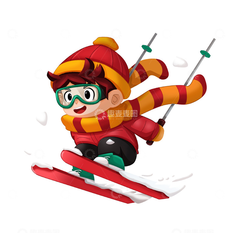 源文件下载【趣麦麦图】冬天双杆滑雪飞跃动态卡通儿童