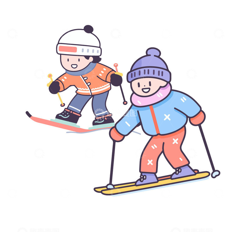 源文件下载【趣麦麦图】冬天滑雪的小孩子
