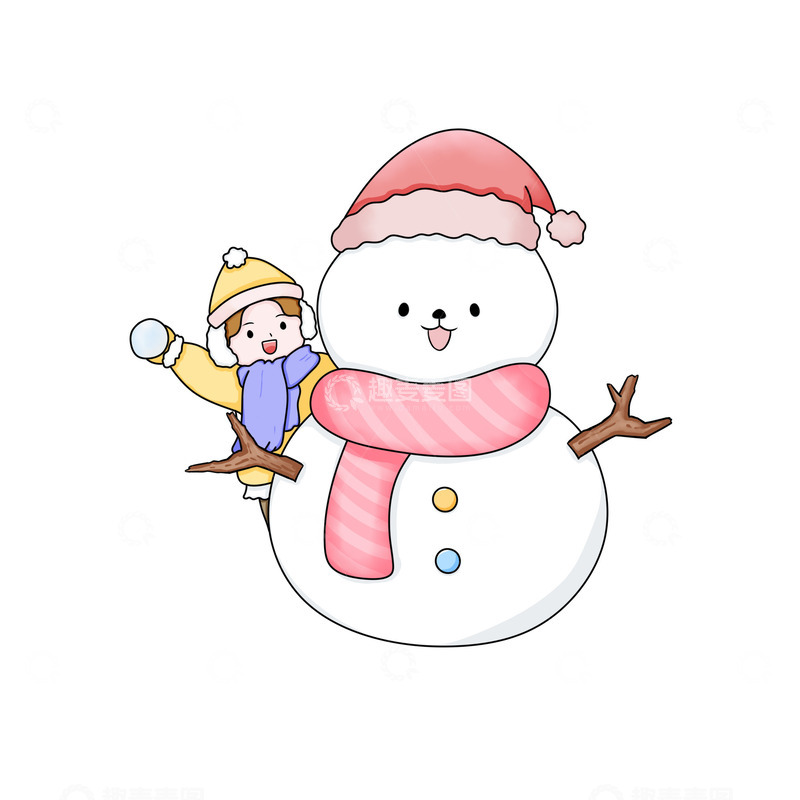 源文件下载【趣麦麦图】冬天冬季雪人冬天人物打雪仗雪地