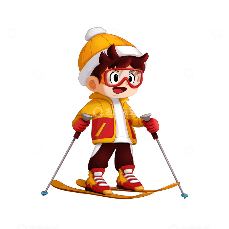 源文件下载【趣麦麦图】冬天户外活动双杆滑雪卡通儿童人物元素