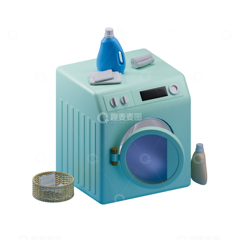 源文件下载【趣麦麦图】3D立体卡通滚筒洗衣机家用电器模型