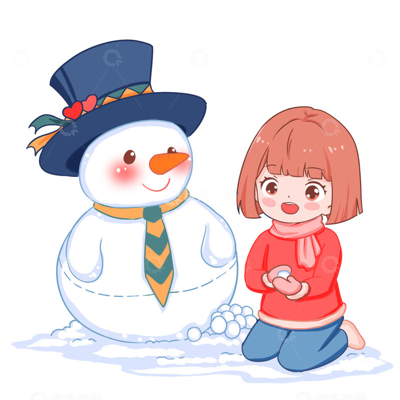 源文件下载【趣麦麦图】冬天元素堆雪人打雪仗做雪球