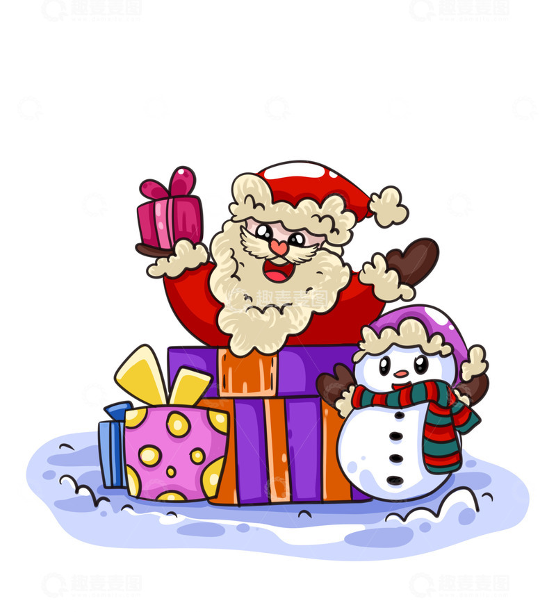 冬日里圣诞节雪人与圣诞老人