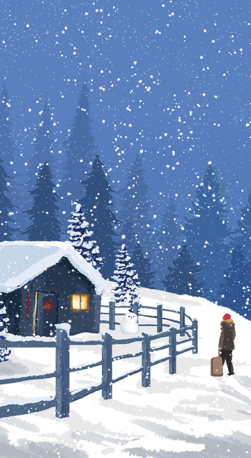 冬天场景手绘图