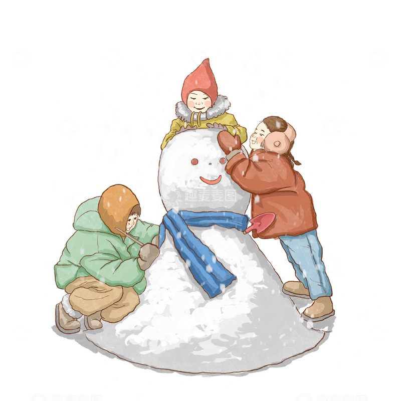 源文件下载【趣麦麦图】冬天孩子玩雪儿童堆雪人元素