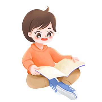 看书的男孩卡通手绘元素