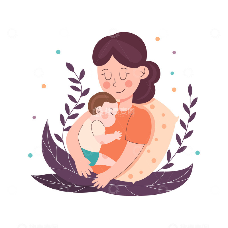 源文件下载【趣麦麦图】卡通简约抱着婴儿的母亲
