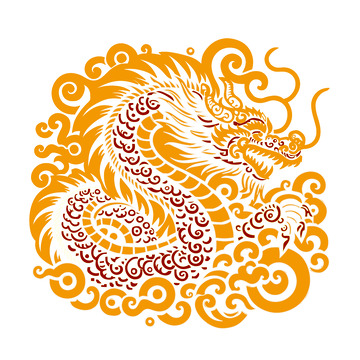 中国龙剪纸风格手绘