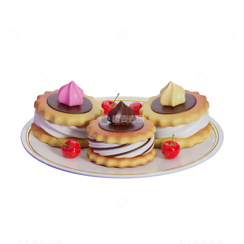源文件下载【趣麦麦图】水果奶油夹心饼干烘培蛋糕美食3D模型