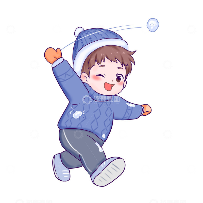 冬天海报背景元素打雪仗可爱人物