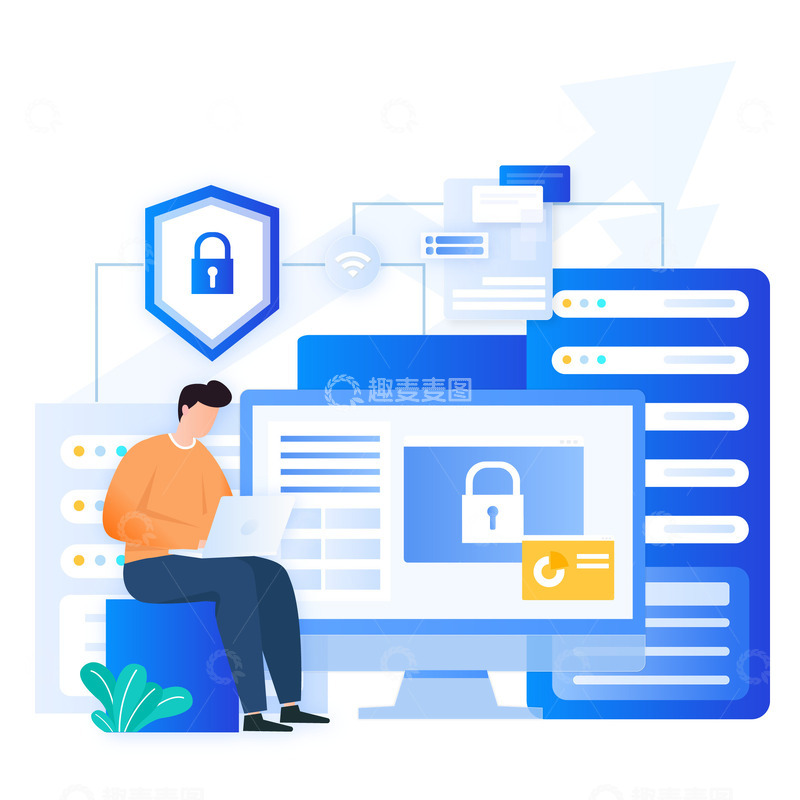 源文件下载【趣麦麦图】蓝色扁平化商务互联网人物办公笔记本元素