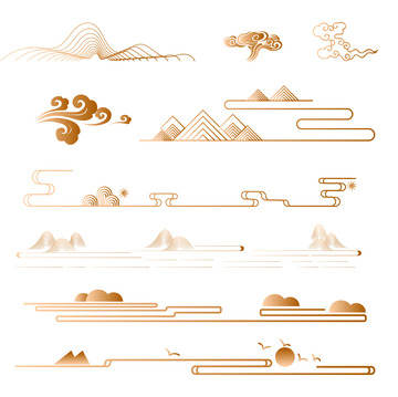 矢量中国风中式传统线条祥云纹理装饰元素1