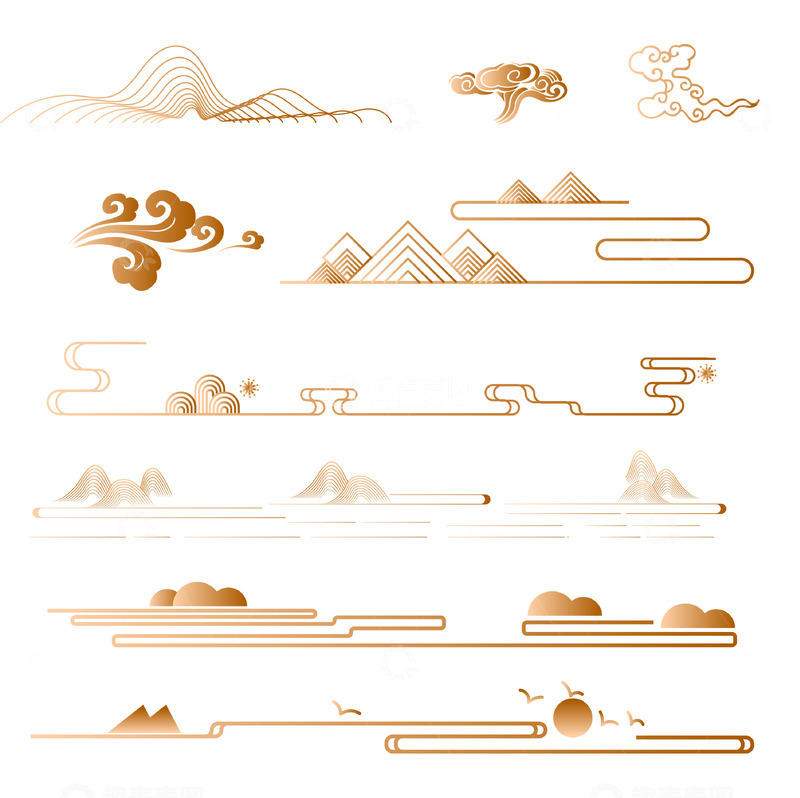 矢量中国风中式传统线条祥云纹理装饰元素1