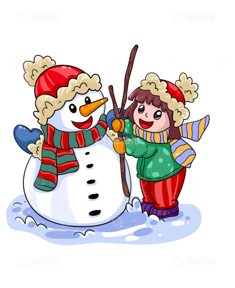 源文件下载【趣麦麦图】给雪人装饰的小朋友