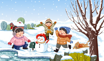 冬天下雪立冬海报冬天背景雪人冬天人物雪花