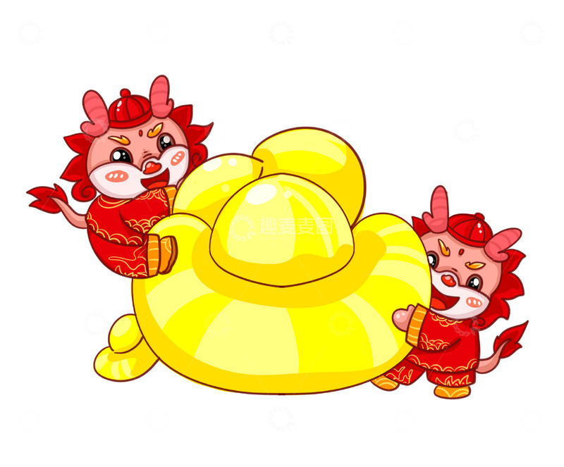 源文件下载【趣麦麦图】龙年小龙抱金元宝