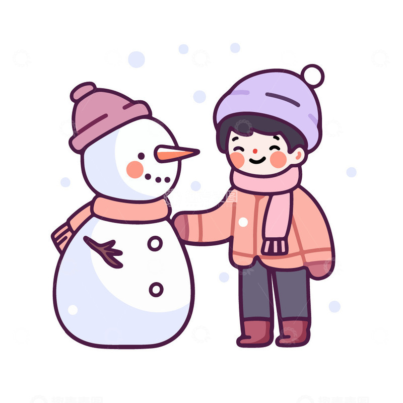 源文件下载【趣麦麦图】冬天堆雪人的男孩子