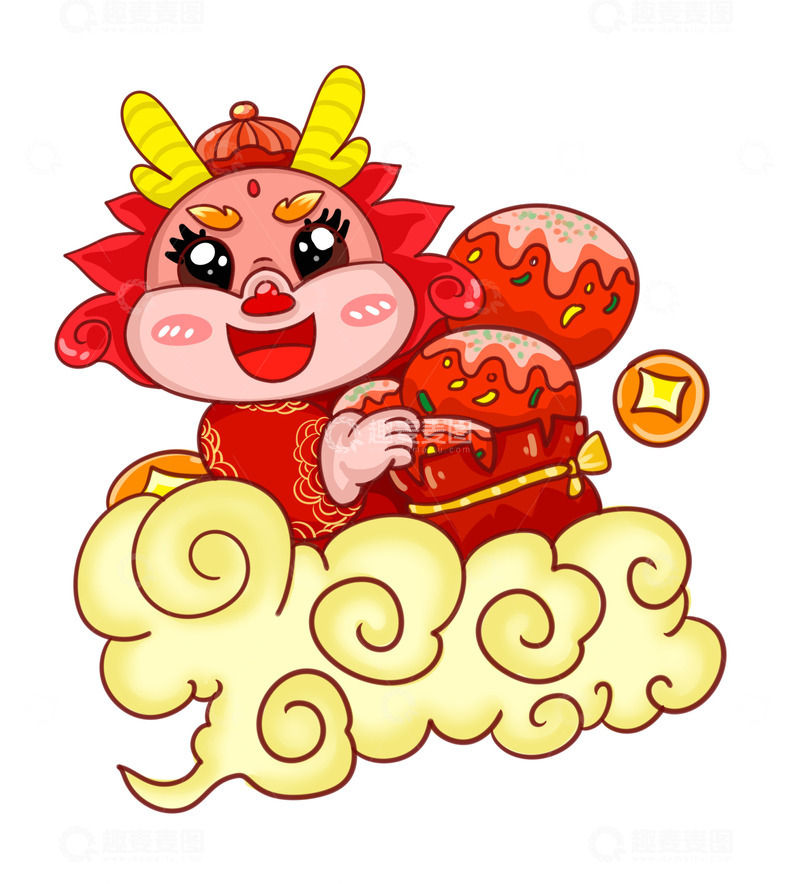 源文件下载【趣麦麦图】龙年小龙腾云驾雾