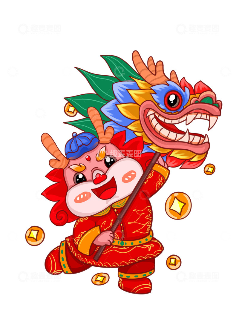 源文件下载【趣麦麦图】龙年小龙舞龙喜庆
