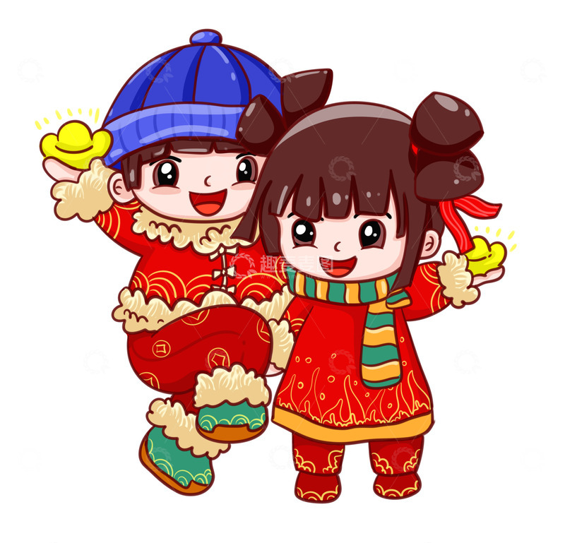源文件下载【趣麦麦图】新年可爱男孩女孩
