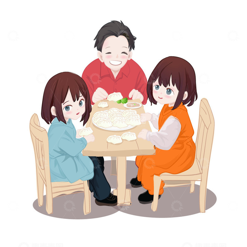 源文件下载【趣麦麦图】红黄色创意卡通风格冬至包饺子