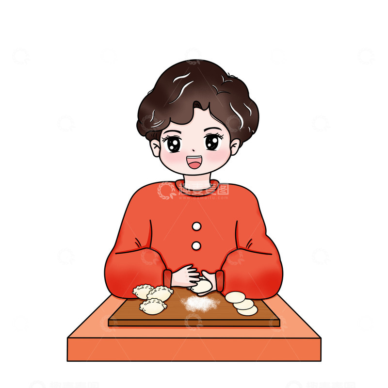 源文件下载【趣麦麦图】冬至节气寒冷冬天包饺子冬至场景手绘人物