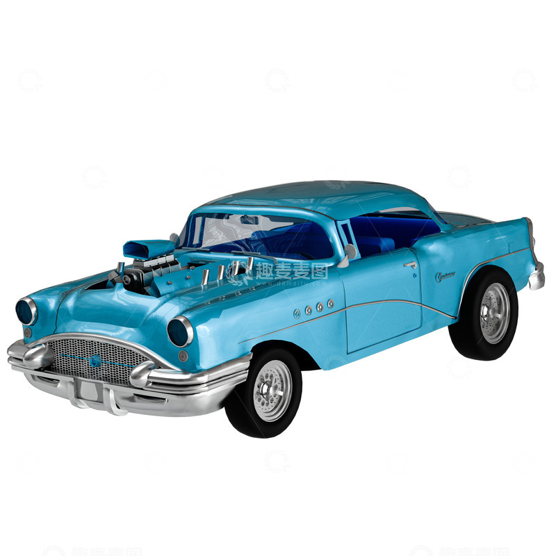 源文件下载【趣麦麦图】蓝色复古老爷车