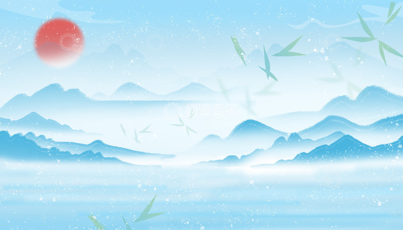 源文件下载【趣麦麦图】复古浪漫中国风山水风景水墨插画展板