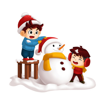 冬天户外活动跟朋友一起堆雪人